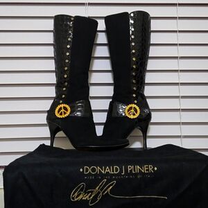 Donald J Pliner Special Edition Womens Peace Boots Black Suede/Black Croco Sz‎ 7